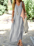 Zjkrl  -  Vibrant Solid Color V-Neck Maxi Dress - Fashionable Sleeveless & Loose Fit - Perfect for Summer & Spring - Womens Casual Everyday Wear