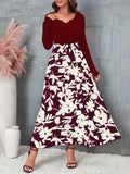 Floral Print Splicing Dress, Casual Long Sleeve Maxi Dress, Women's Clothing