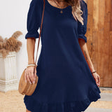 Zjkrl  -  Chic Solid Color Half Sleeve Dress - Casual Crew Neck Spring Fashion - Comfortable Everyday Style for Women