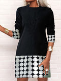 Color Block Printed Dress, Casual Crew Neck Long Sleeve A Line Dress, Women's Clothing