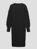 Solid Eyelet Sweater Dress, Elegant V Neck Long Sleeve Midi Dress, Women's Clothing