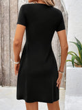 Twist Front V-neck Dress - Exquisitely Elegant, Comfortable Short Sleeves, Flattering A-line Silhouette, Classic V-neck Design - Perfect for Spring and Summer Seasons, Designed for Womens Fashion