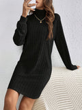 Women's Elegant Mock Neck Rib Knit Midi Dress - Long Sleeve, Spring and Fall Essential, Comfortable, Stylish, and Versatile for Daily Wear