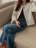 Button Front Plain Color Jacket, Elegant Long Sleeve Jacket For Spring & Fall, Women's Clothing