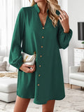 Zjkrl  -  Effortlessly Chic Solid Color V-Neck Dress - Long Sleeve, Loose Fit for Spring & Fall - Stylish Womens Wardrobe Essential