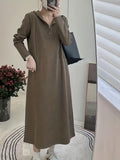 Women's Ribbed Hoodie Dress - Long Sleeve, Casual, Drawstring, Zipper, Perfect for Spring and Fall Seasons