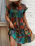 Boho-Chic Patchwork Dress with Ruffle Sleeves - Perfect for Spring & Summer Events, Women's Fashion