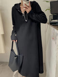 Women's Ribbed Hoodie Dress - Long Sleeve, Casual, Drawstring, Zipper, Perfect for Spring and Fall Seasons