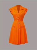 Button Front A-line Dress, Elegant Flutter Sleeve Dress For Spring & Summer, Women's Clothing