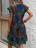 Boho-Chic Patchwork Dress with Ruffle Sleeves - Perfect for Spring & Summer Events, Women's Fashion