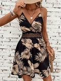 Vibrant Palm Leaf Print Spaghetti Strap Maxi Dress - Flowy, Lace Stitching, Vacation-Ready, Spring & Summer Essential, Women's Clothing for a Chic Getaway