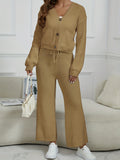 Chic Solid Two-piece Outfit Set - Stylish Button Cardigan & Drawstring Waist Pants - Casual Womens Clothing