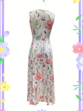 Chic Floral Print Sleeveless Maxi Dress - V-Neck, Simple, Bohemian Style, Flowy, Comfortable, Women's Summer Clothing for Outdoor Activities and Casual Occasions