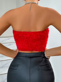 Vibrant Solid Fuzzy Crop Tube Top - Strapless Tops for Women with Off Shoulder Design, Casual Summer Wear, Soft and Cozy Fabric, Relaxed Fit, Perfect for Outdoor Activities