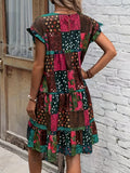 Boho-Chic Patchwork Dress with Ruffle Sleeves - Perfect for Spring & Summer Events, Women's Fashion