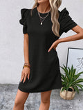 Chic Puff Sleeve Spring & Summer Dress - Women's Elegant Crew Neck Midi, Breathable Comfort for Day-to-Night Sophistication