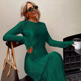 Zjkrl Long Sleeve Bodycon Striped Long Dresses For Women Club Party Elegant Outfit Autumn Ruched Ruffle Sexy Y2K Clothes