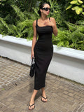 Split Hem Slim Fit Dress - Sleeveless Cami Style, Plain Color, Y2K Inspired, Perfect for Spring and Summer, Women's Clothing