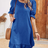 Zjkrl  -  Chic Solid Color Half Sleeve Dress - Casual Crew Neck Spring Fashion - Comfortable Everyday Style for Women