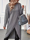 Cozy Solid Knitted Crew Neck Sweater Dress - Soft Mid-Elasticity Acrylic Fabric, Asymmetrical Hem, Long Sleeve, Casual Chic Style for Women - Hand Wash or Dry Clean, Perfect for Fall and Winter Seasons