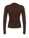 Cozy Ribbed Long Sleeve T-Shirt - Soft, Breathable, and Versatile Top for Spring and Fall - Women's Casual Clothing for Everyday Wear