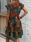 Boho-Chic Patchwork Dress with Ruffle Sleeves - Perfect for Spring & Summer Events, Women's Fashion