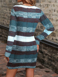 Vibrant Multicolor Striped V-Neck Long Sleeve Knitted Sweater Dress - Soft, Stylish, and Cozy with Patched Pockets and Above Knee Length - Perfect for Women's Casual Daily Wear and Outdoor Activities