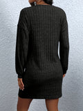 Solid Sweater Dress, Elegant Crew Neck Long Sleeve Bag Hip Dress, Women's Clothing