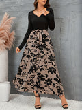 Floral Print Splicing Dress, Casual Long Sleeve Maxi Dress, Women's Clothing