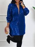 Zjkrl  -  Plus Size Glamour - Sequined, Long Sleeve, Turn Down Collar, Button Up Shirt Dress for Women - Perfect for Party, Evening, and Formal Occasions