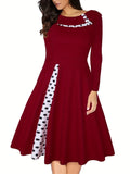 Vintage Retro Polka Dot A-line Dress - Flattering 3/4 Sleeves, Comfortable Casual Style - Feminine & Timeless Fashion for Women