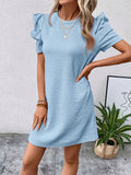 Chic Puff Sleeve Spring & Summer Dress - Women's Elegant Crew Neck Midi, Breathable Comfort for Day-to-Night Sophistication