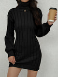 Cozy Ribbed Turtleneck Sweater Dress - Soft, Casual, Long Sleeve, Solid Color, Women's Comfortable Clothing for Daily Wear - Perfect for Fall and Winter Seasons