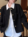 Button Front Plain Color Jacket, Elegant Long Sleeve Jacket For Spring & Fall, Women's Clothing