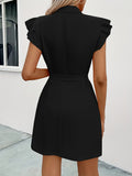 Button Front A-line Dress, Elegant Flutter Sleeve Dress For Spring & Summer, Women's Clothing