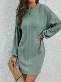 Solid Sweater Dress, Elegant Crew Neck Long Sleeve Bag Hip Dress, Women's Clothing