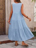 Loose Casual Sleeveless V Neck Ruffle Hem Dress for Spring & Summer, Women's Clothing