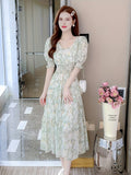 Short Sleeve For Spring & Summer Floral Print Shirred Waist Dress, Casual Women's Clothing