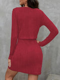 Two-piece Set, Long Sleeve Ribbed Solid Button Front Cardigan & Spaghetti Strap Bodycon Dress Outfits for Women