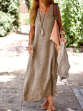 Zjkrl  -  Vibrant Solid Color V-Neck Maxi Dress - Fashionable Sleeveless & Loose Fit - Perfect for Summer & Spring - Womens Casual Everyday Wear