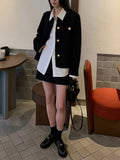 Button Front Plain Color Jacket, Elegant Long Sleeve Jacket For Spring & Fall, Women's Clothing