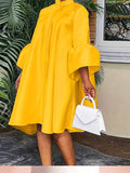 3/4 Sleeve Elegant Pendulum Midi Dress - Solid Color, Casual, Loose Fit, Machine Washable, Polyester Fabric - Perfect for Spring, Summer, and Fall Seasons