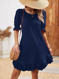 Zjkrl  -  Chic Solid Color Half Sleeve Dress - Casual Crew Neck Spring Fashion - Comfortable Everyday Style for Women