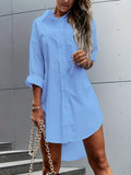 Chic Solid Color Button Front Shirt Dress - Stylish Long Sleeve Lapel Style for Effortless Spring & Fall Fashion - Perfect Womens Closet Staple