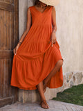 Loose Casual Sleeveless V Neck Ruffle Hem Dress for Spring & Summer, Women's Clothing