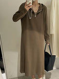 Women's Ribbed Hoodie Dress - Long Sleeve, Casual, Drawstring, Zipper, Perfect for Spring and Fall Seasons