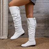 Women's Solid Color Chunky Heel Boots, Fashion Lace Up Knee High Boots, Stylish Long Boots