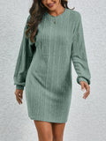 Solid Sweater Dress, Elegant Crew Neck Long Sleeve Bag Hip Dress, Women's Clothing