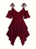 Spring/Summer Chic Midi Dress: Sexy Cold Shoulder, Lace-Up, Trendy Y2K Asymmetrical Hem - Perfect Fit & Easy Care