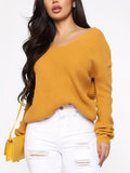 Solid Boat Neck Pullover Sweater, Casual Long Sleeve Twist Back Sweater For Spring & Fall, Women's Clothing